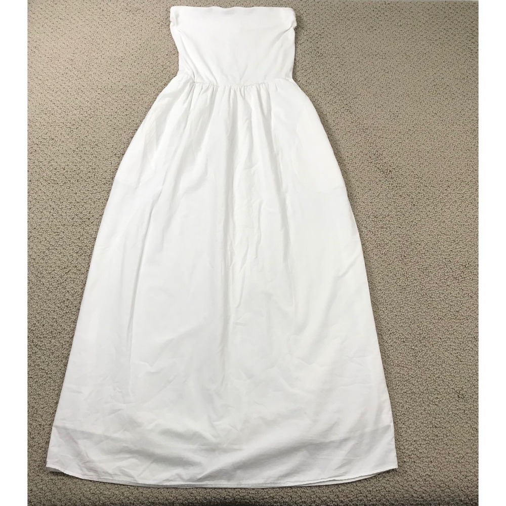 Xirena White Strapless Ribbed Mixed Media Maxi Dress with Pockets Small